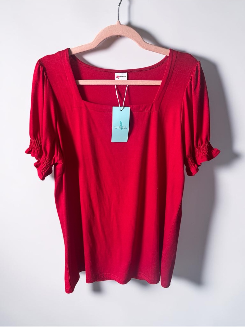 Red Square-Neck Puff Sleeve Top NWT